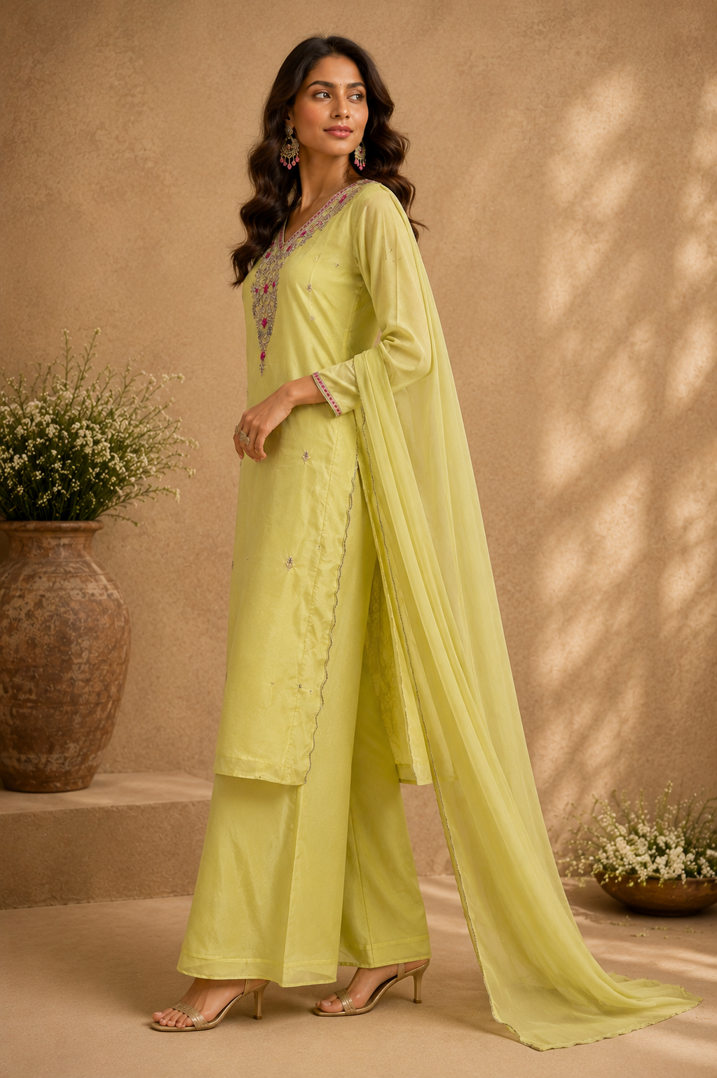 Lime Embroidered Kurta Set