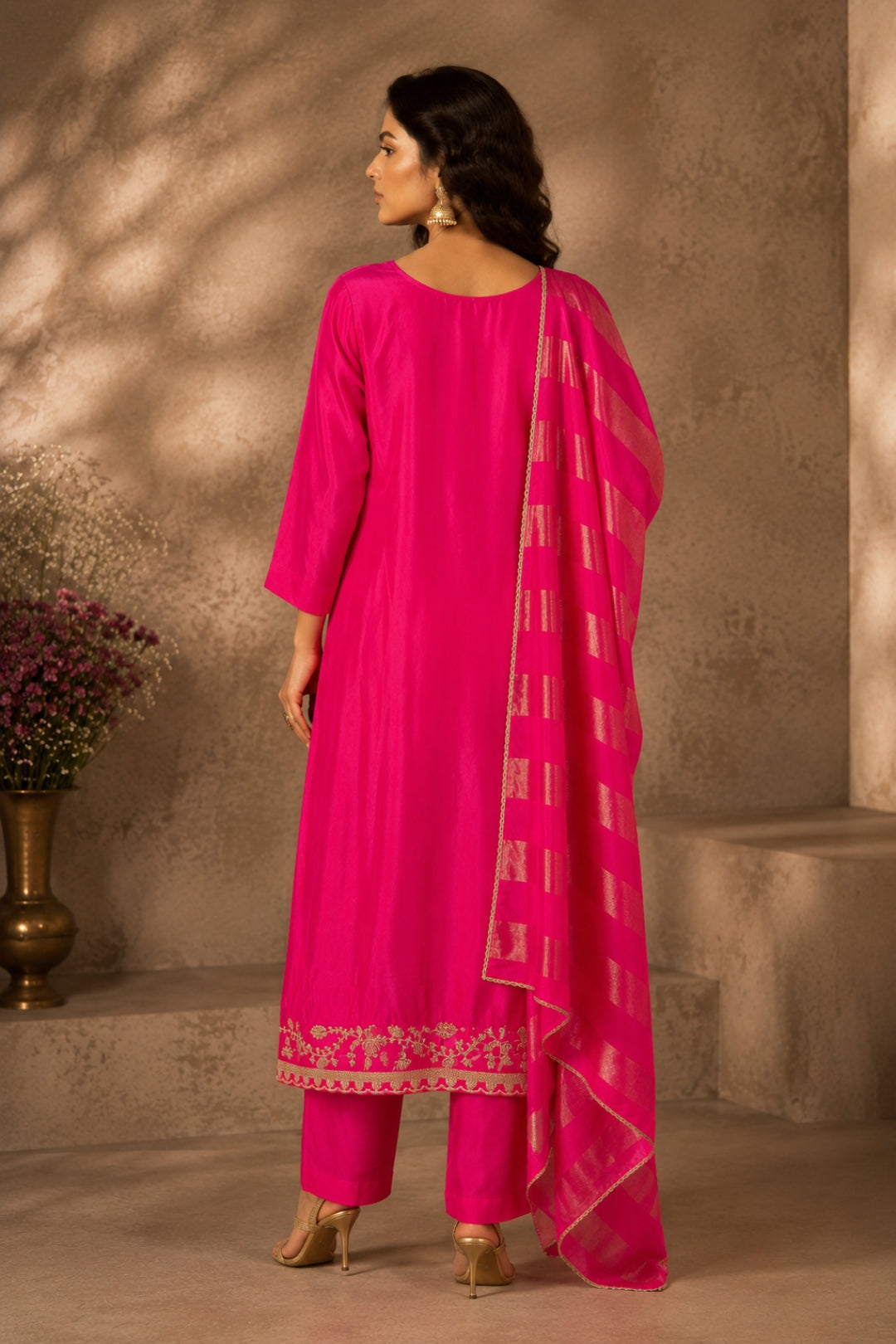 Rani Pink Silk Kurta Set