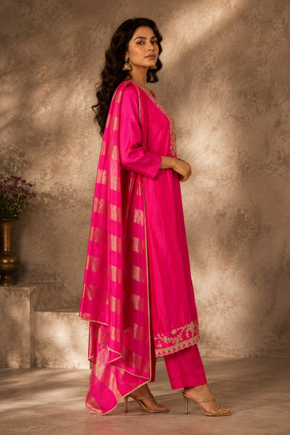 Rani Pink Silk Kurta Set