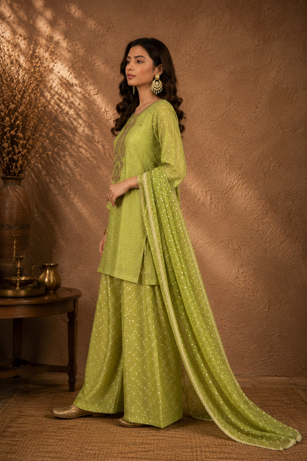 Lime Green Salsa Fabric Kurta Set