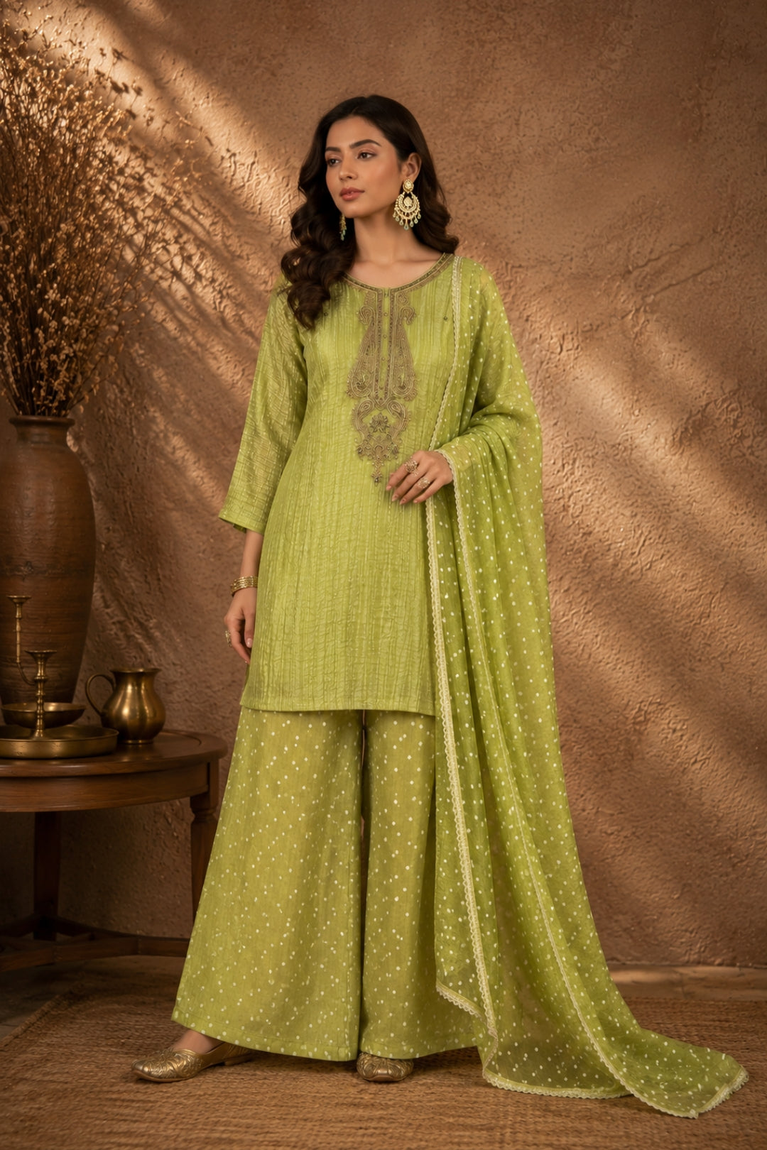 Lime Green Salsa Fabric Kurta Set
