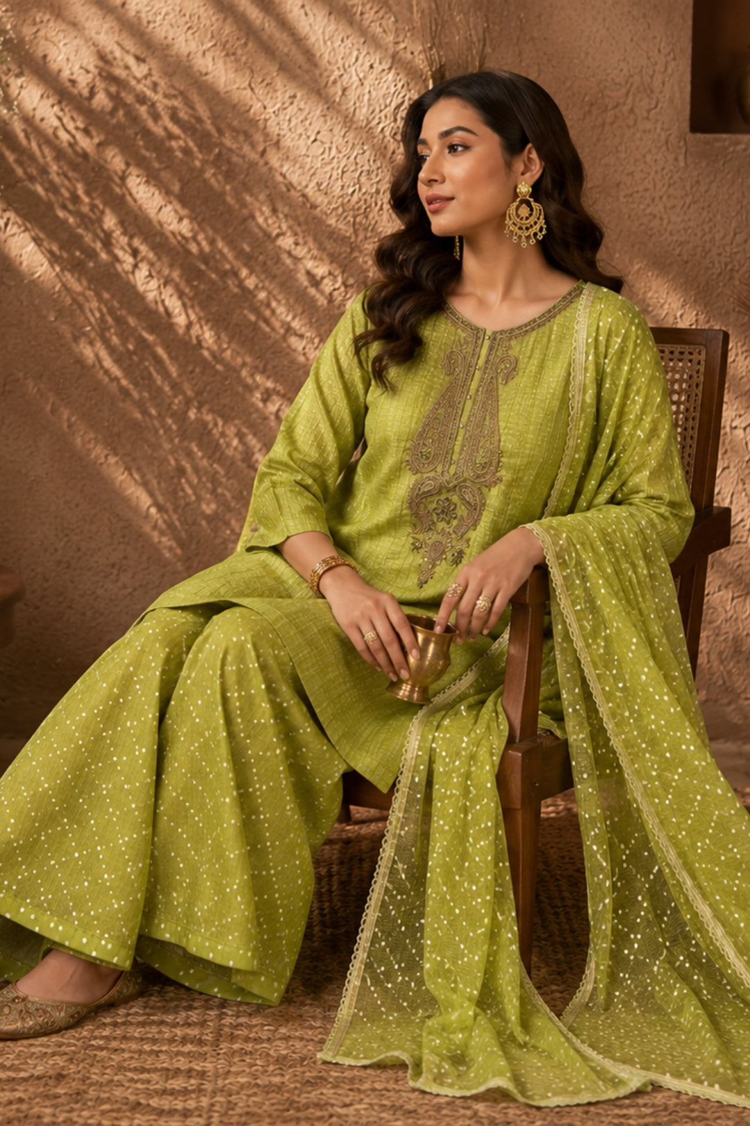 Lime Green Salsa Fabric Kurta Set