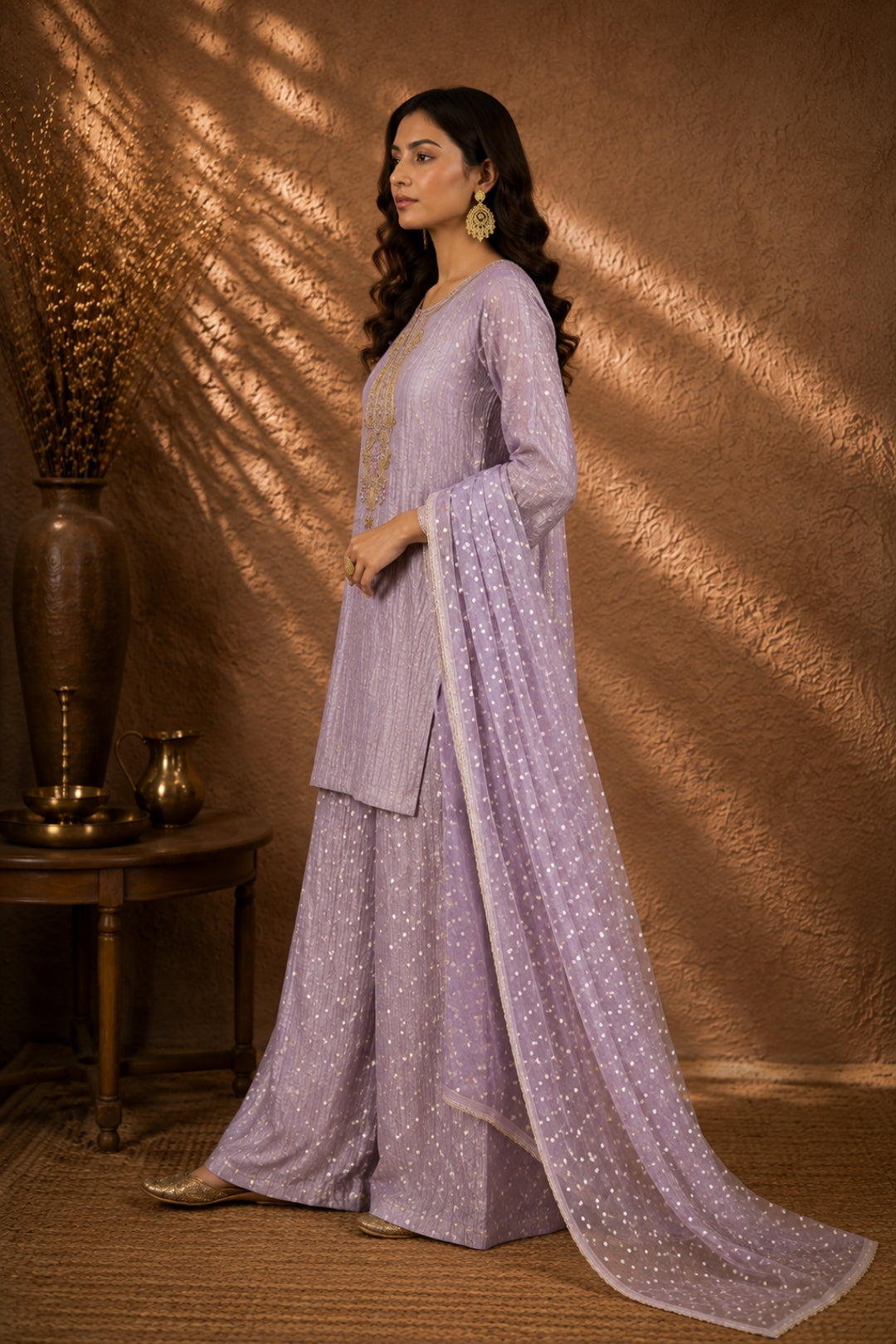 Lavender Salsa Fabric Kurta Set