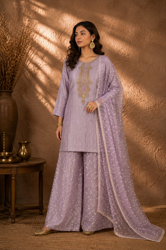 Lavender Salsa Fabric Kurta Set