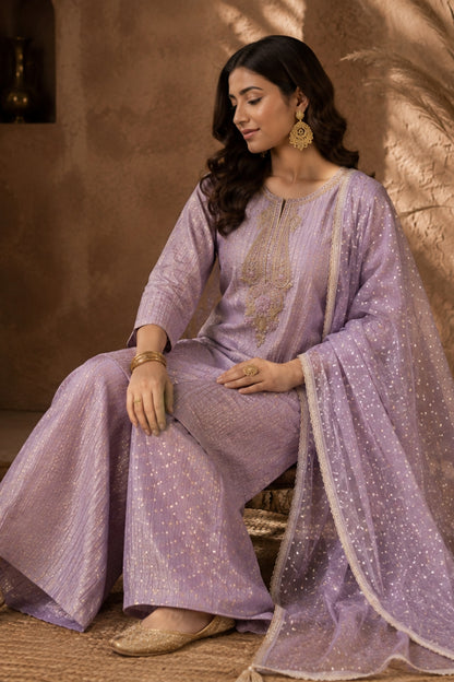 Lavender Salsa Fabric Kurta Set