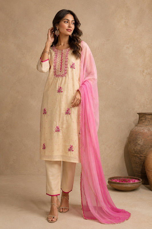 Cream Floral Kurta Set