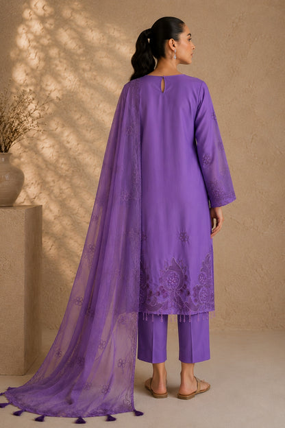 Lavender Floral Embroidered Kurta Set