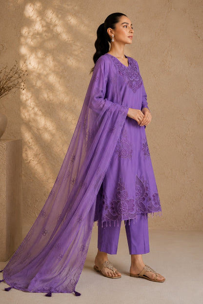 Lavender Floral Embroidered Kurta Set