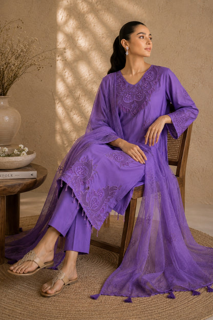 Lavender Floral Embroidered Kurta Set