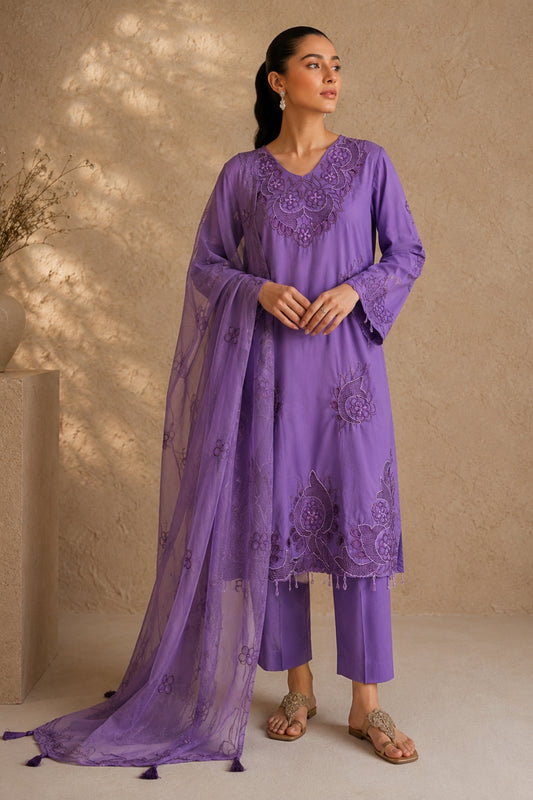 Lavender Floral Embroidered Kurta Set