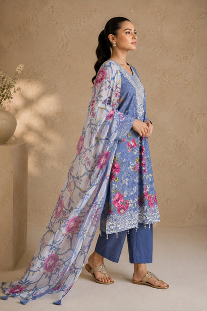 Blue Floral Cotton Kurta Set