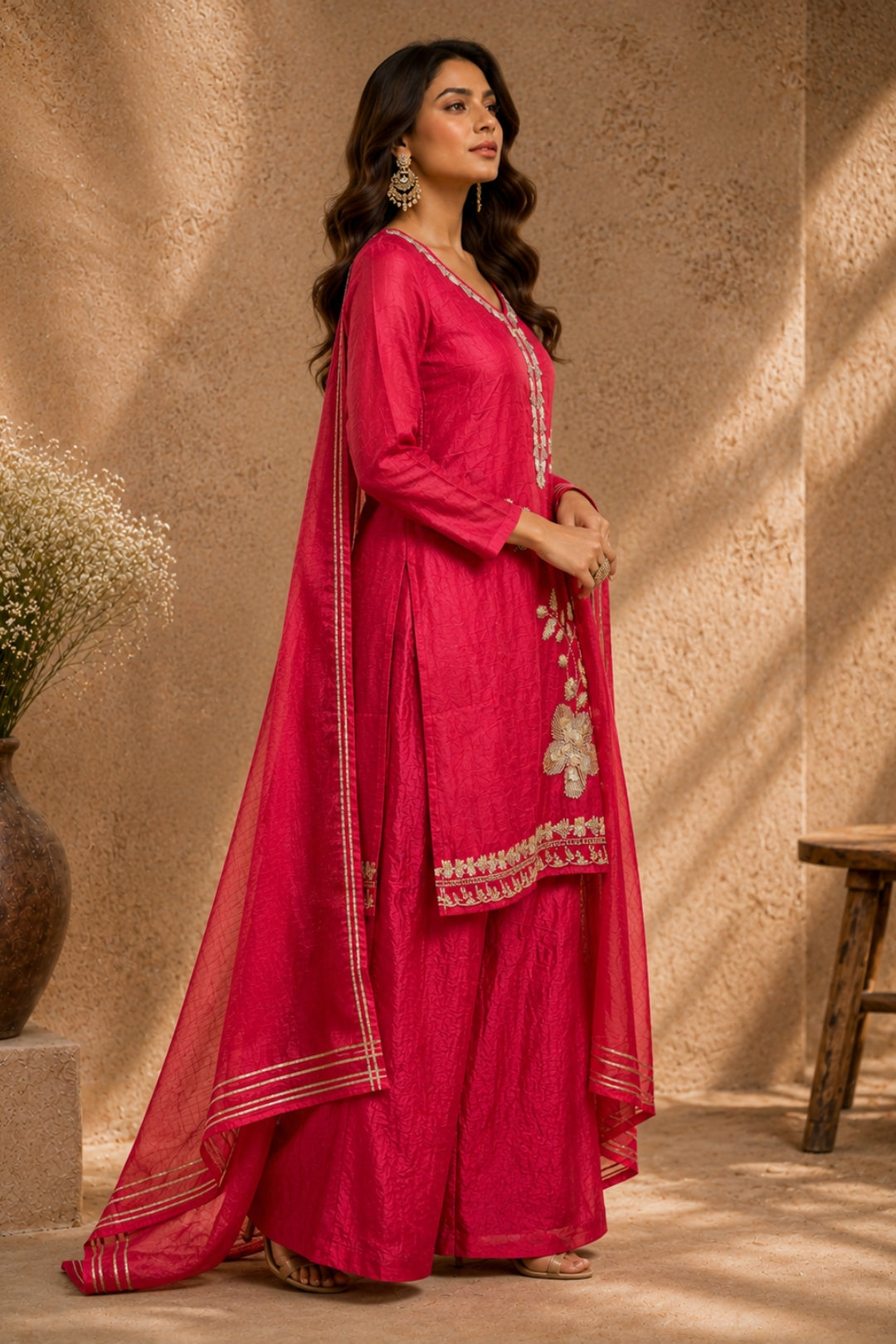 Fusia Crushed Tissue Organza Kurta Set
