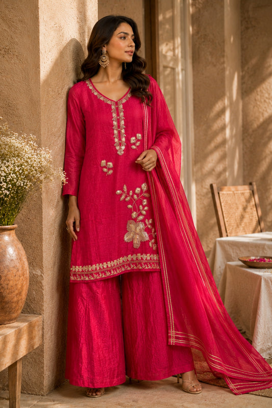 Fusia Crushed Tissue Organza Kurta Set