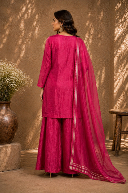 Scarlet Bloom Crushed Tissue Kurta Set