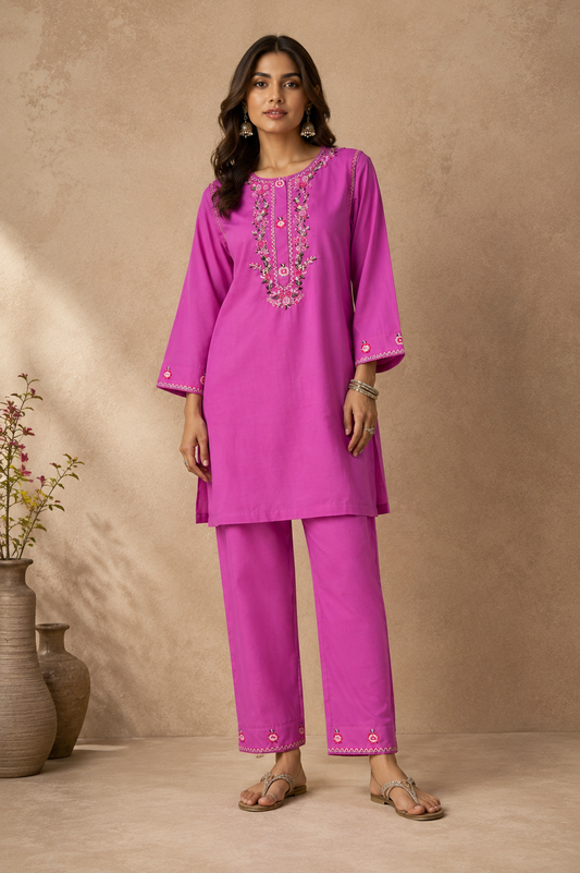 Magenta Floral Kurta Set