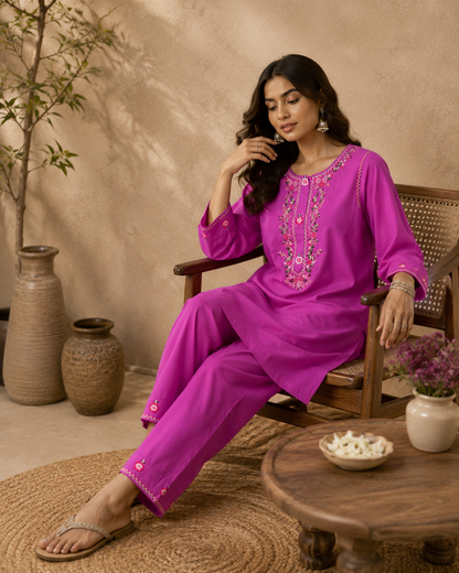 Magenta Floral Kurta Set
