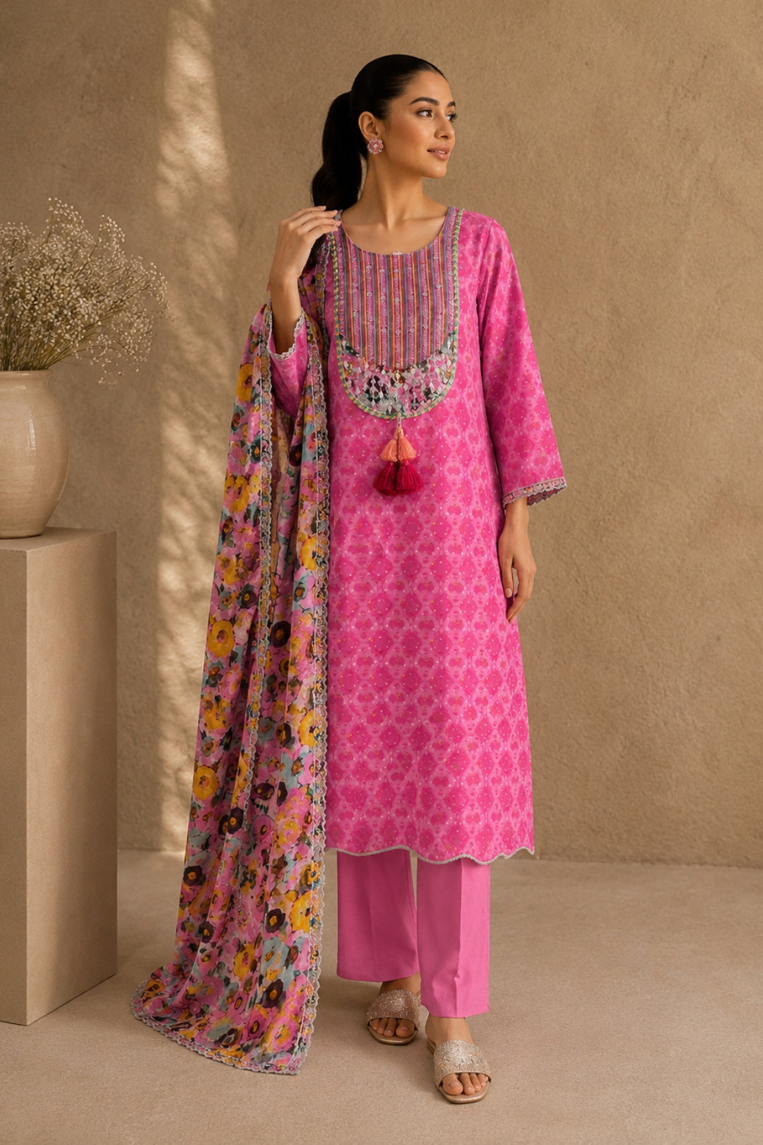Pink Ikat Kurta Set