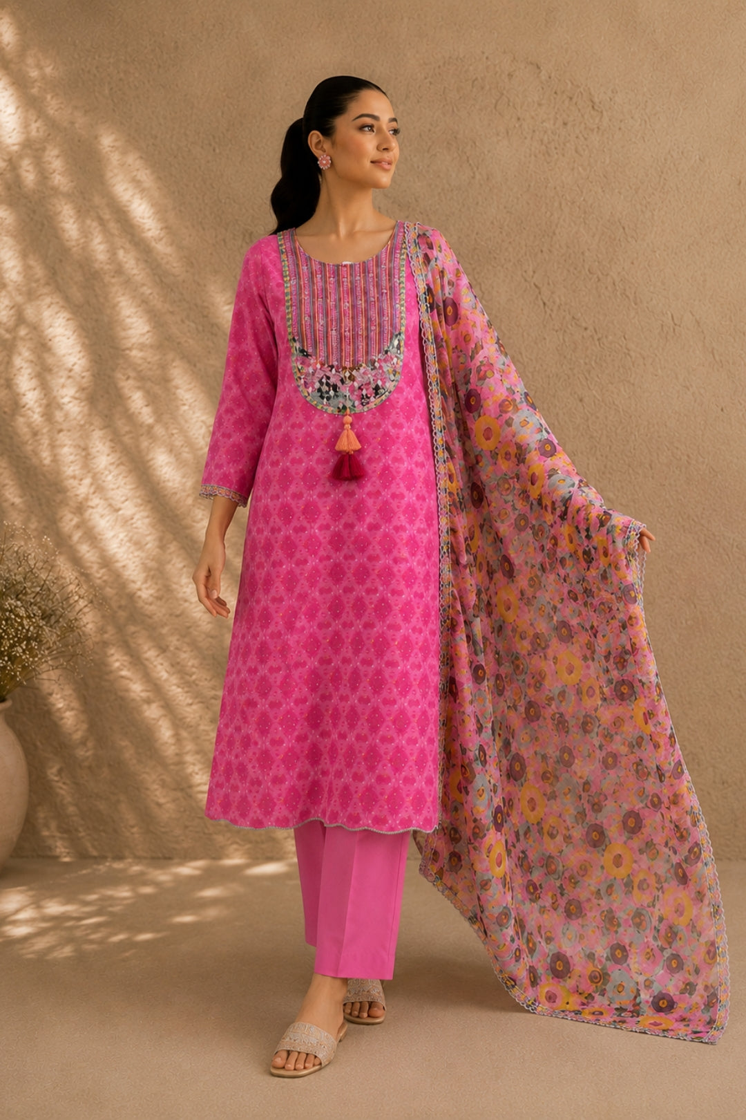 Pink Ikat Kurta Set