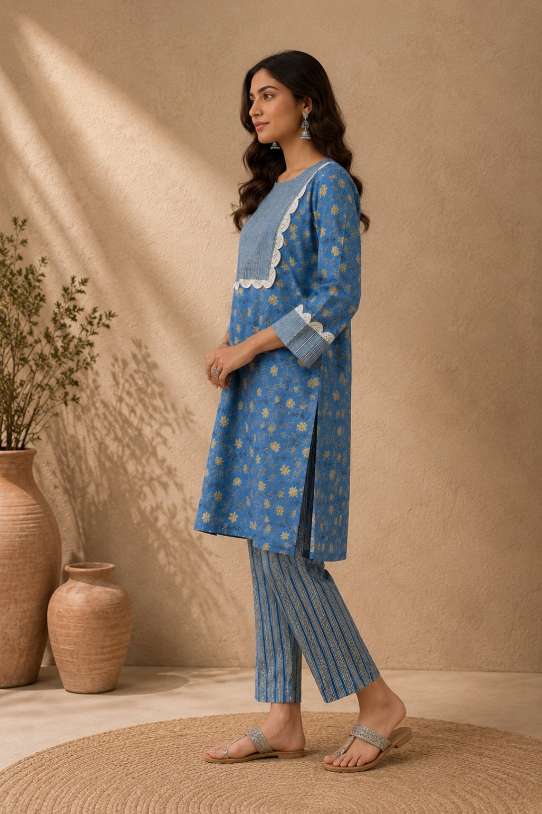 Blue Floral Kurta Set