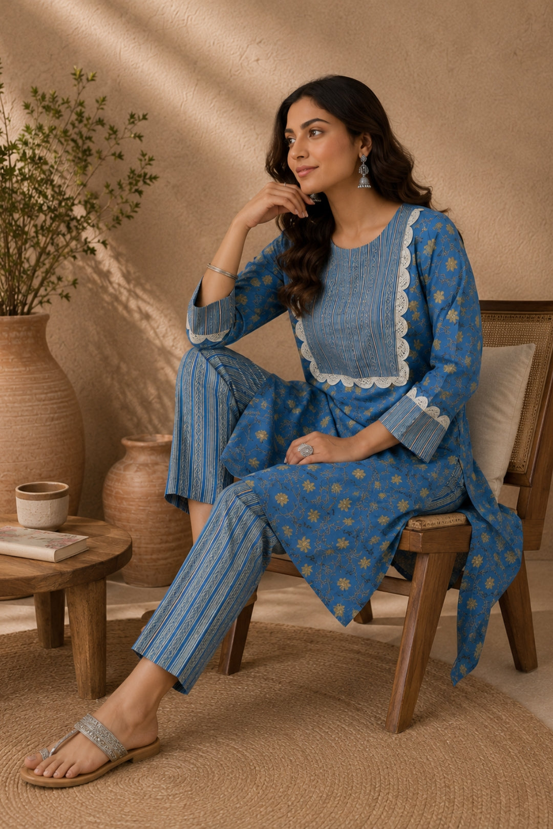 Blue Floral Kurta Set
