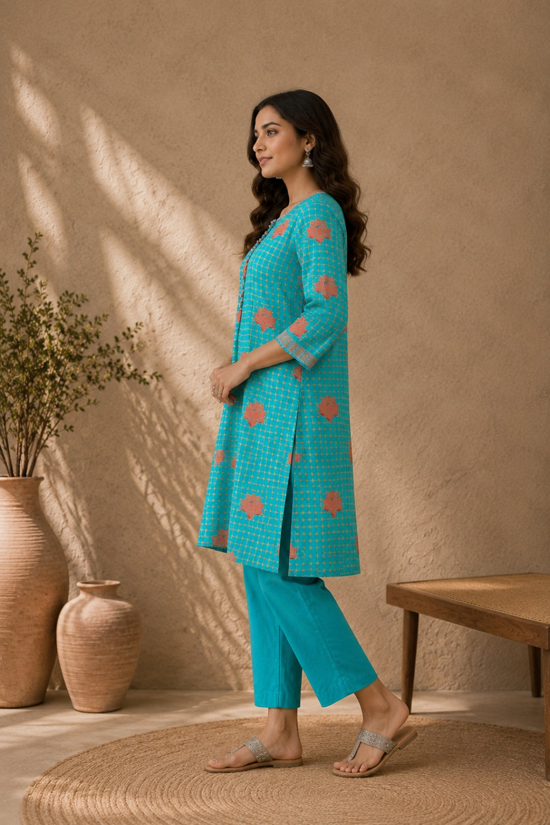 Turquoise Lotus Kurta Set