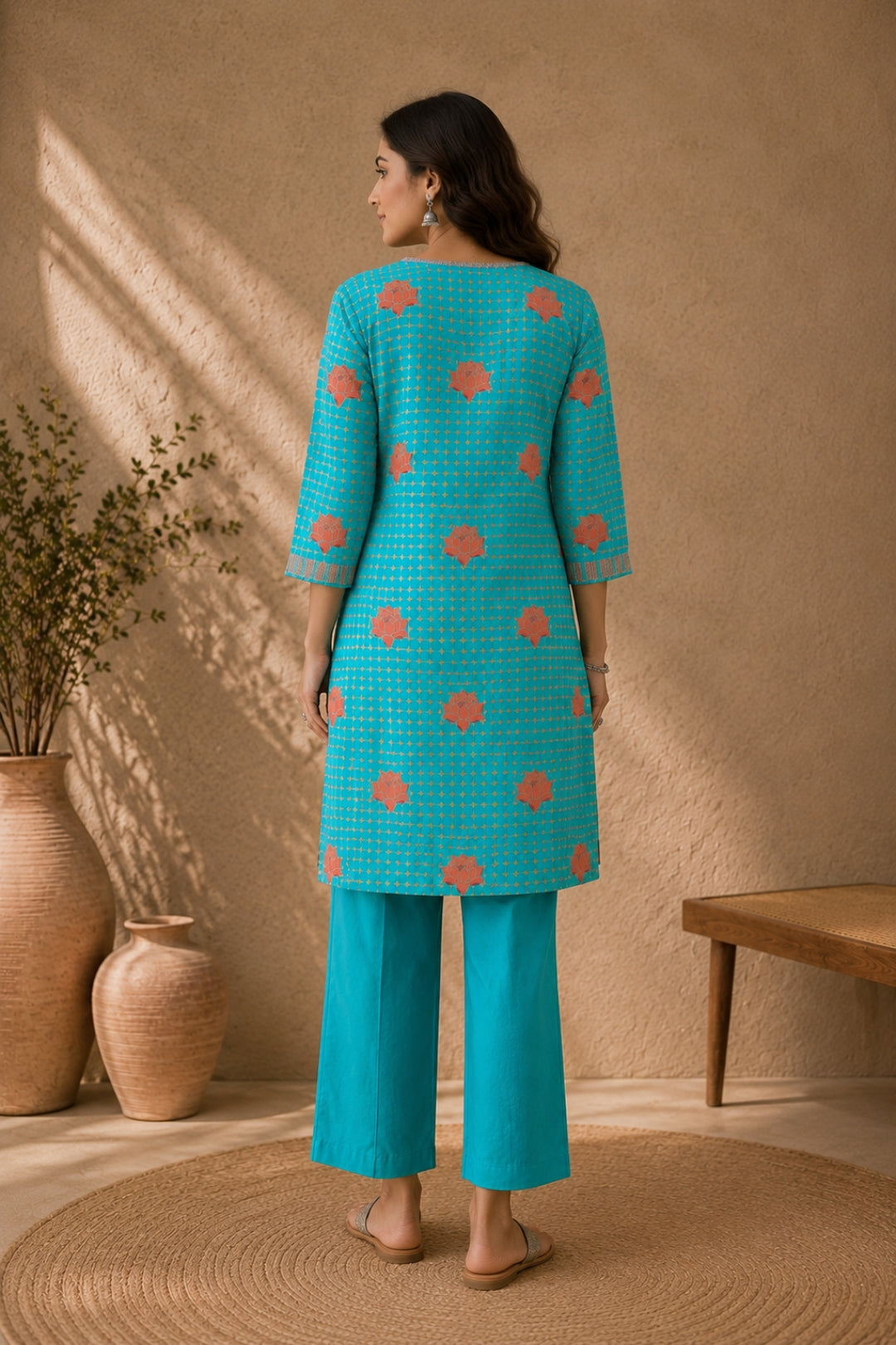 Turquoise Lotus Kurta Set