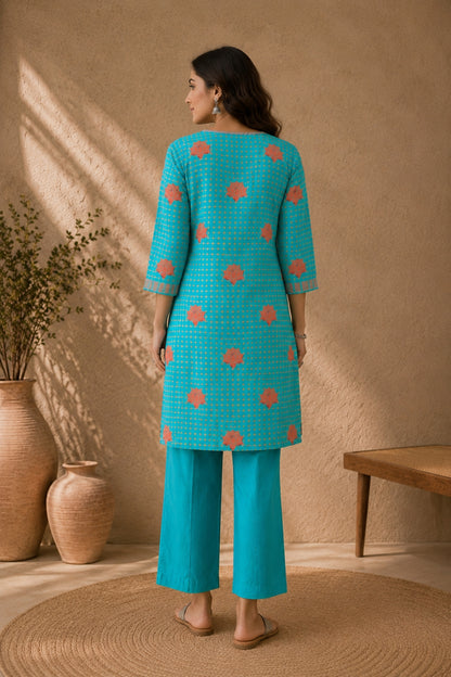 Turquoise Lotus Kurta Set