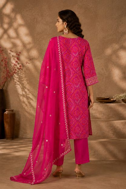 Pink Bandhani Zari Kurta Set