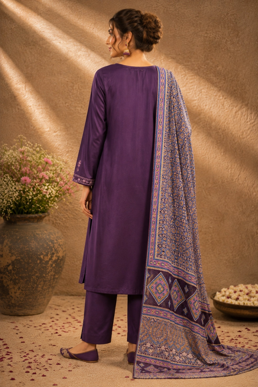 Purple Satin Kurta Set