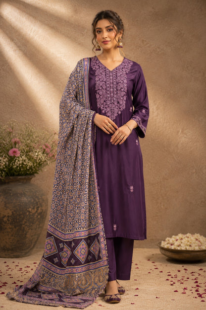 Purple Satin Kurta Set