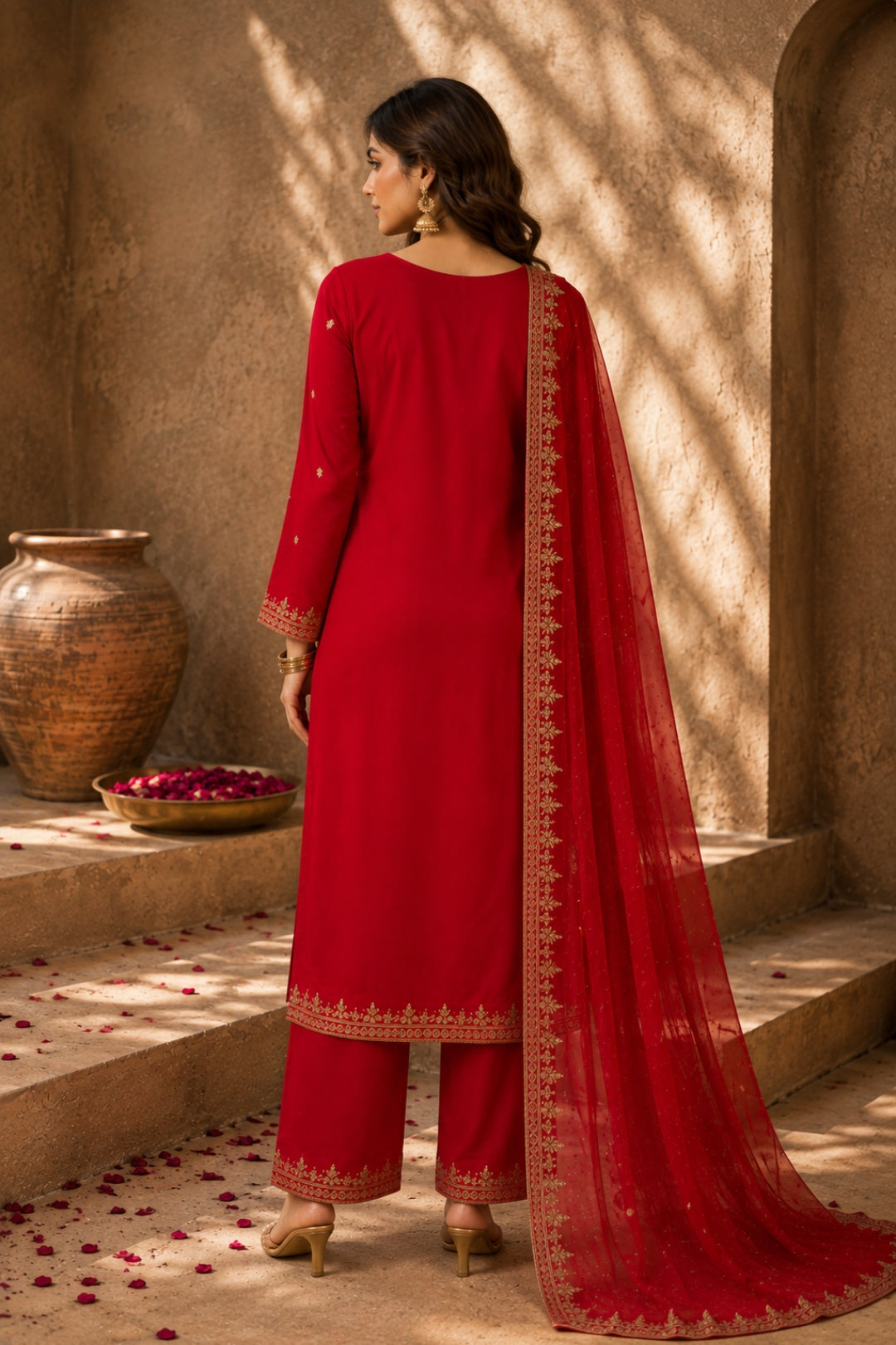 Red Gold Booti Kurta Set
