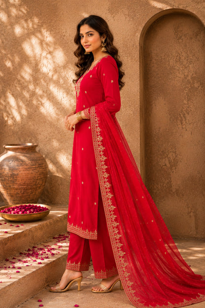 Red Gold Booti Kurta Set