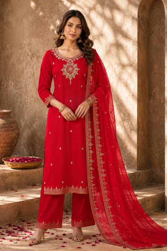 Red Gold Booti Kurta Set