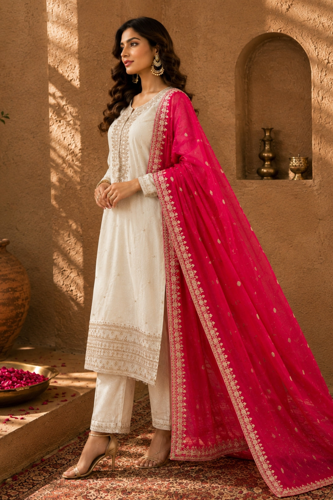 Off-White Embroidered Kurta set