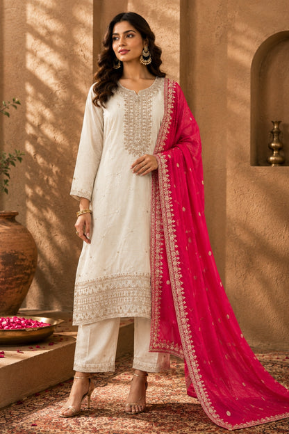 Off-White Embroidered Kurta set