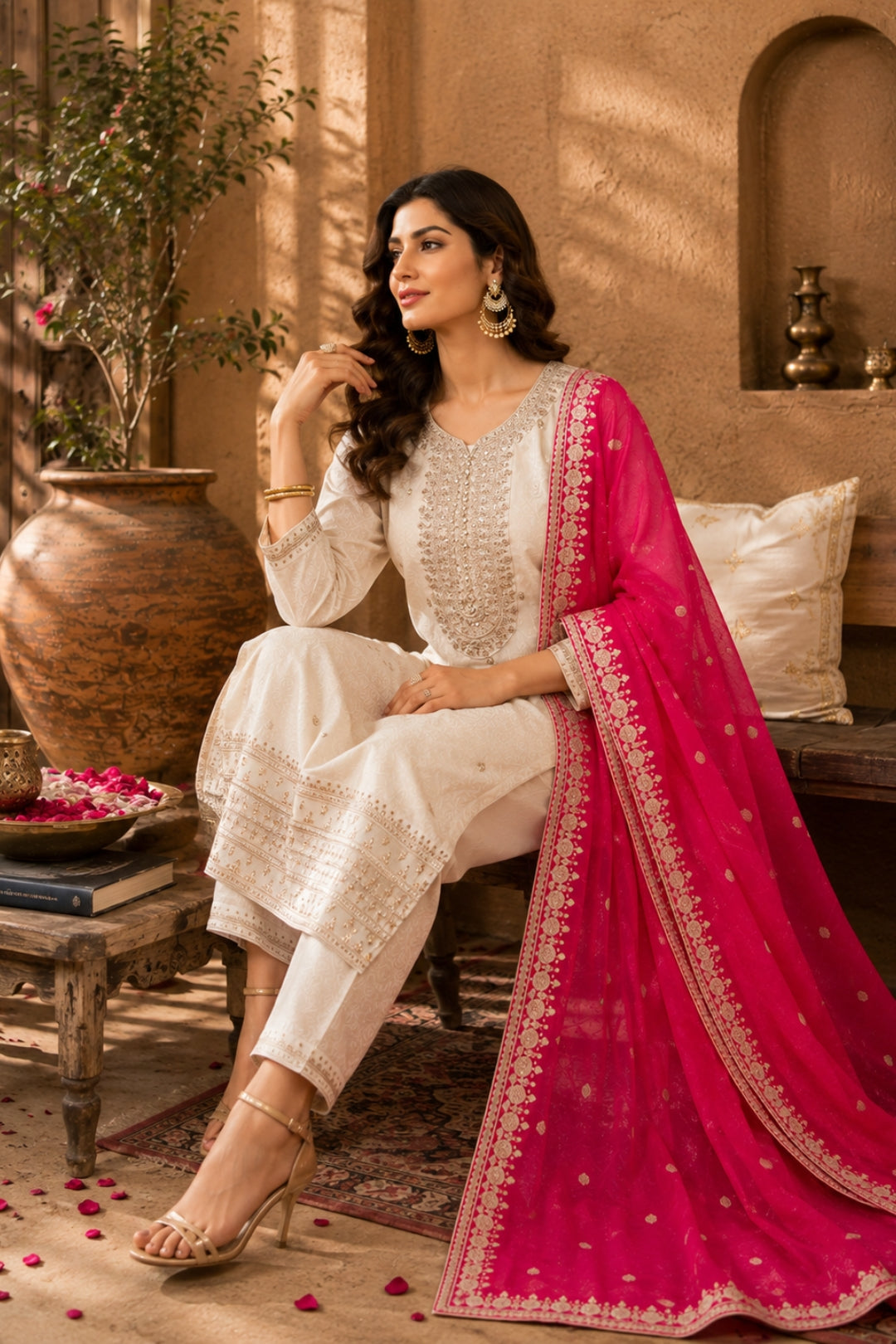 Off-White Embroidered Kurta set