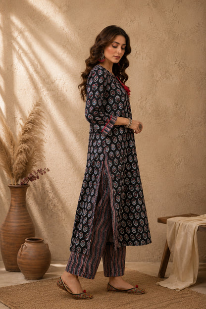 Black Ajrakh Print Kurta Co-ord
