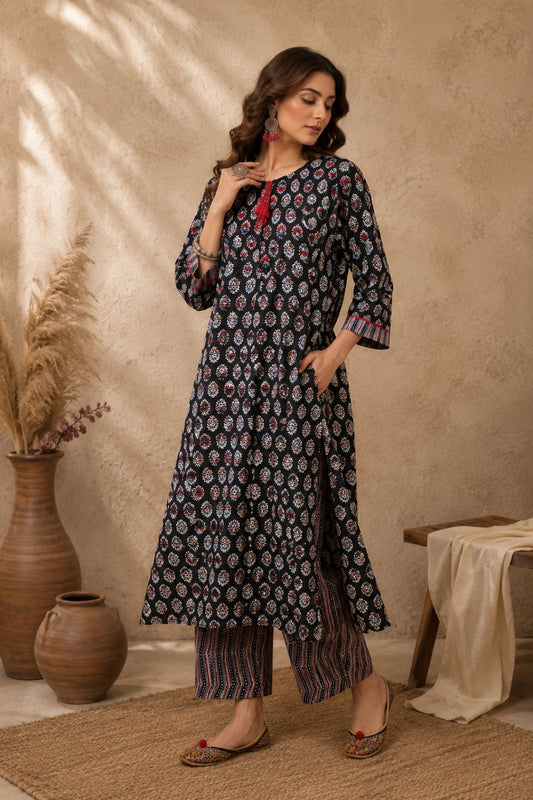 Black Ajrakh Print Kurta Co-ord