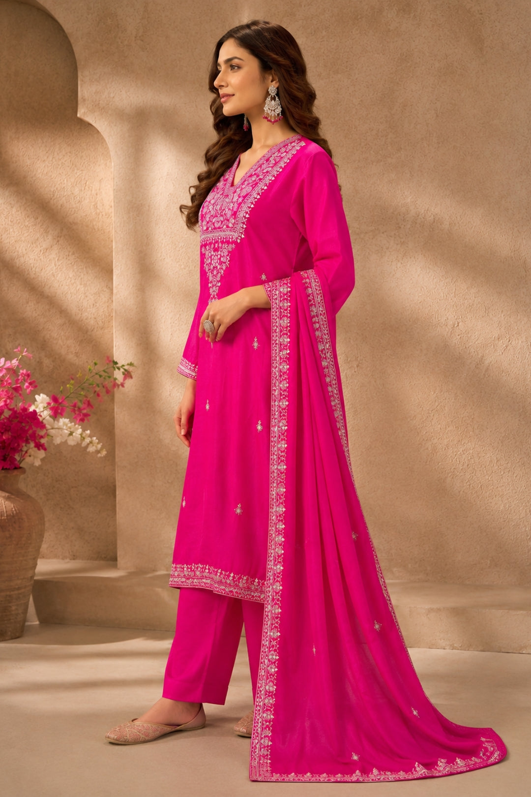 Magenta Sequin Embroidered Kurta Set