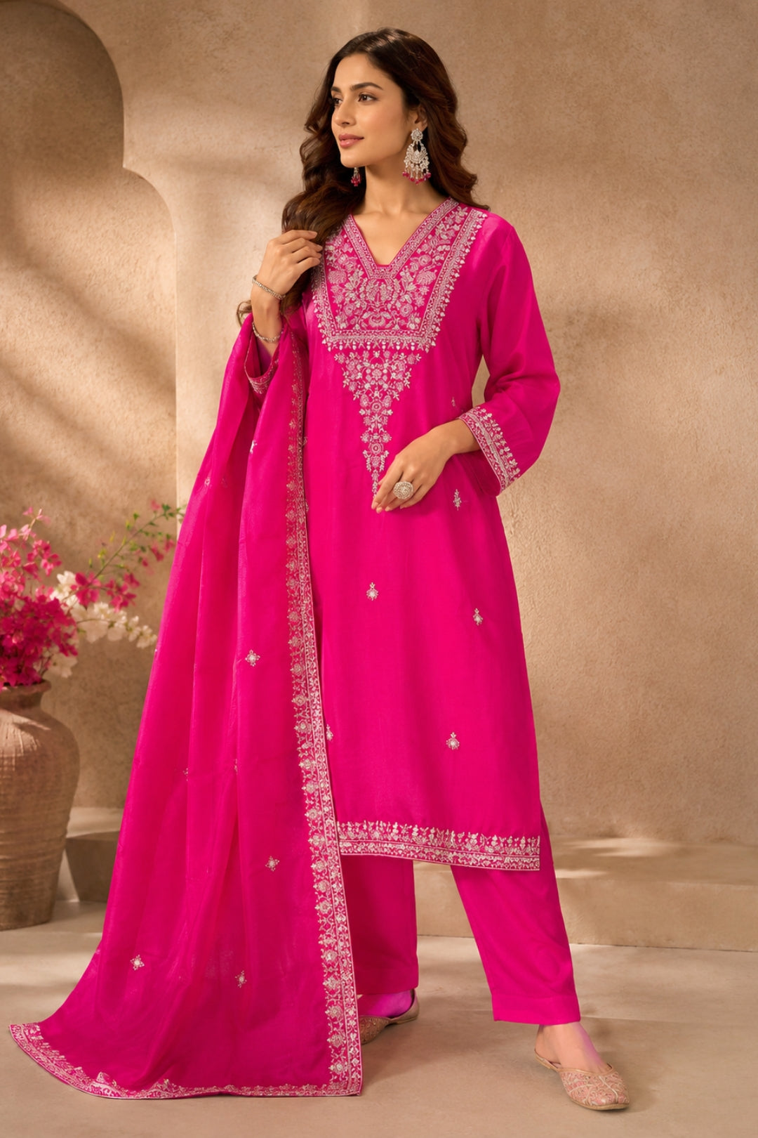 Magenta Sequin Embroidered Kurta Set