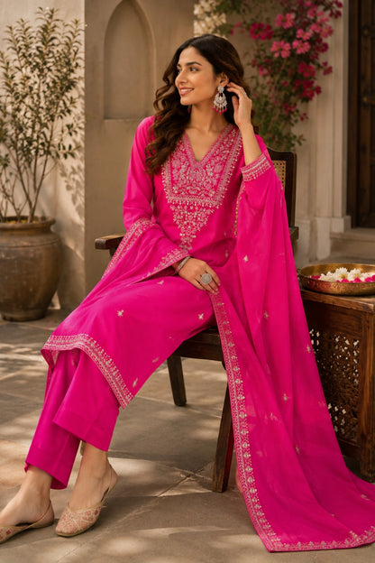 Magenta Sequin Embroidered Kurta Set